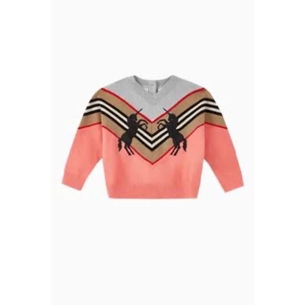 Burberry Pink Icon Wool Sweater 2T Authentic Unicorn Baby Girl Kids‎ Old Money